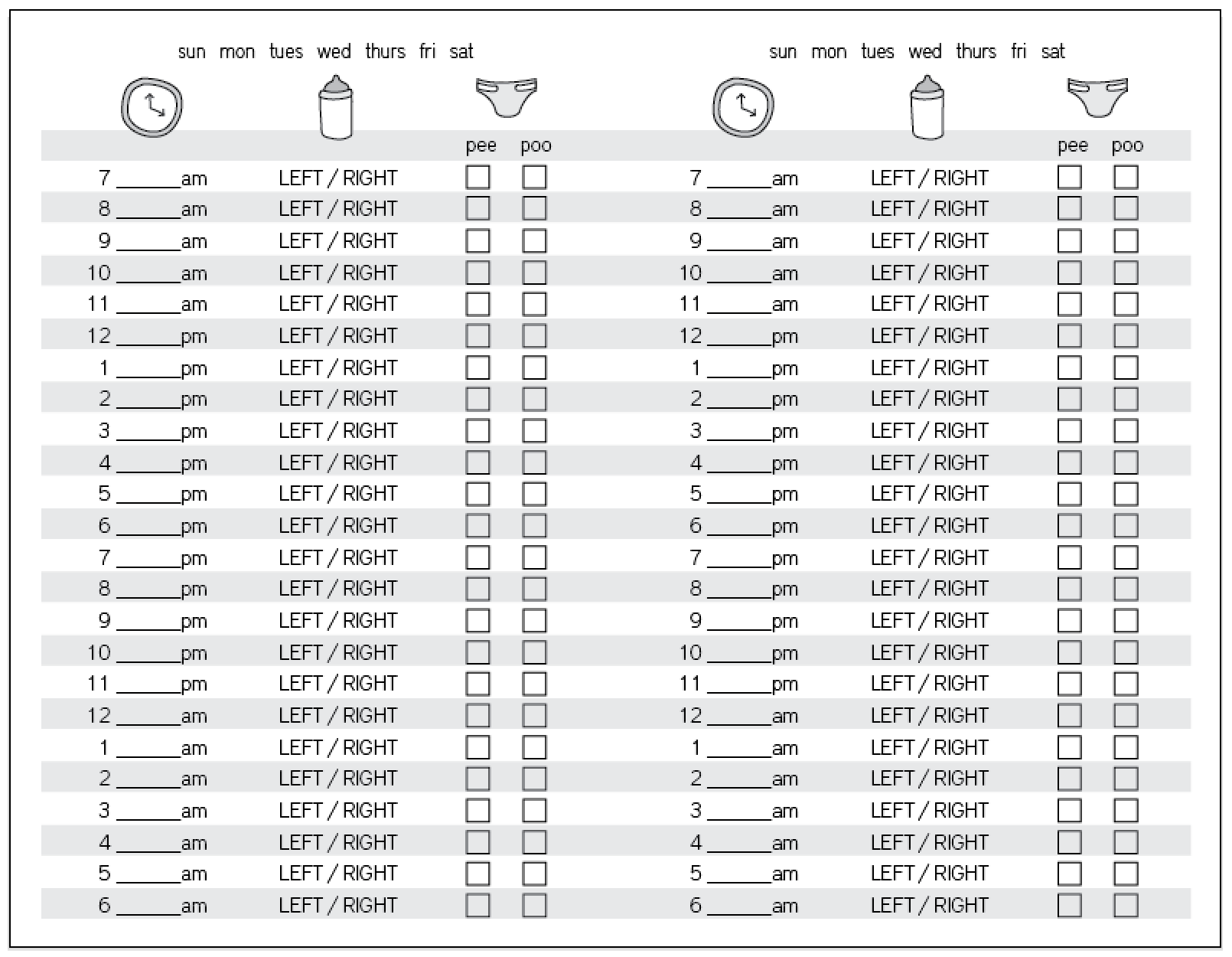 Baby Feeding Chart